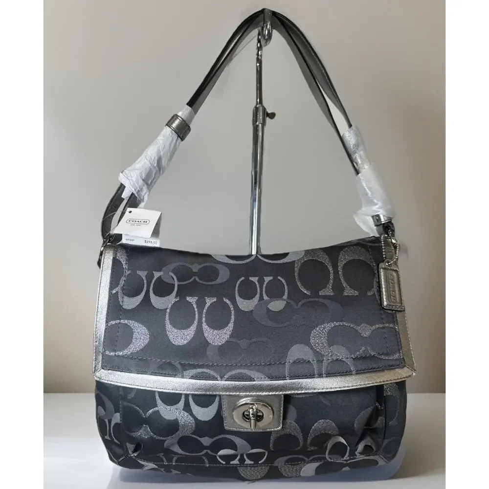 Coach Shoulder Penelope Sig Flap Bag F20461 NWT Rare Discontinued Grey/Silver - Picture 1 of 14